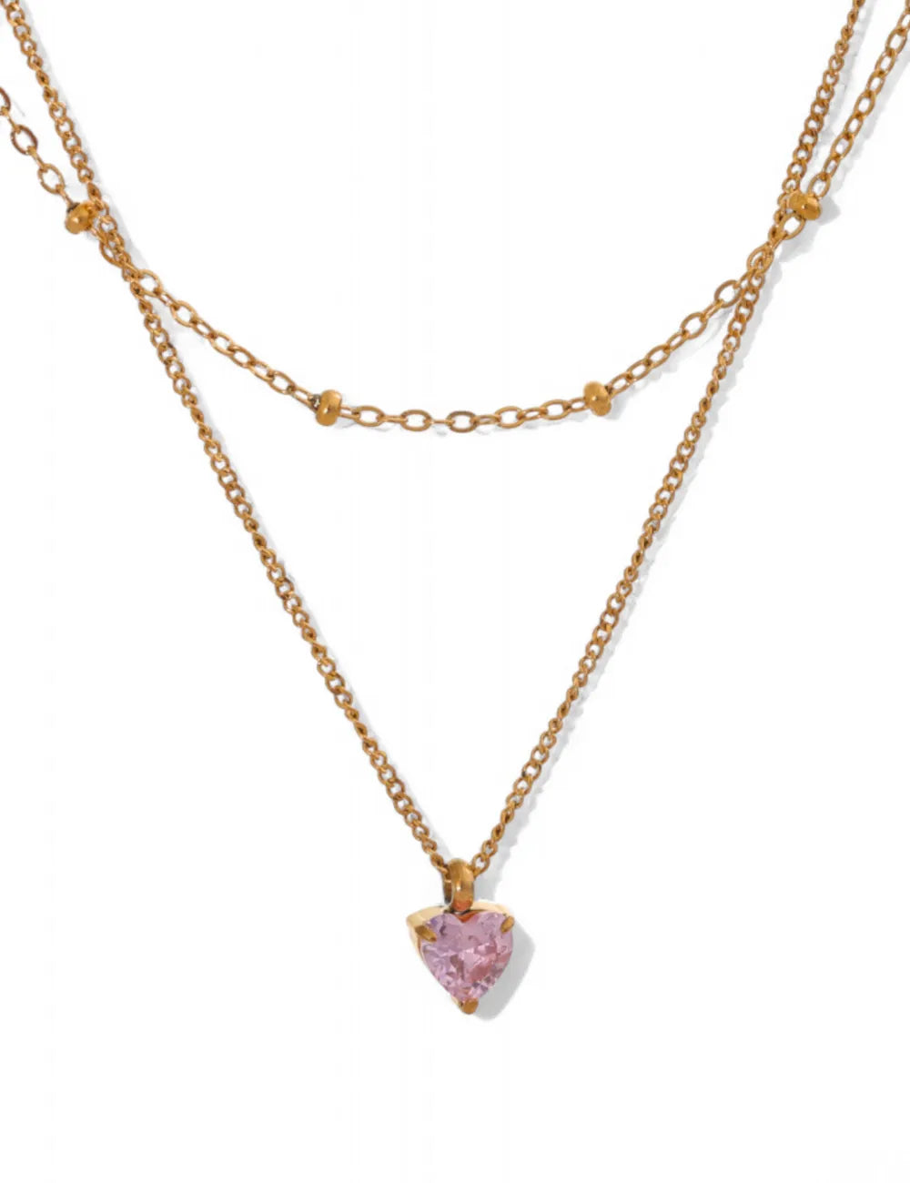 Pink Zircon Double-Layer Pendant Necklace