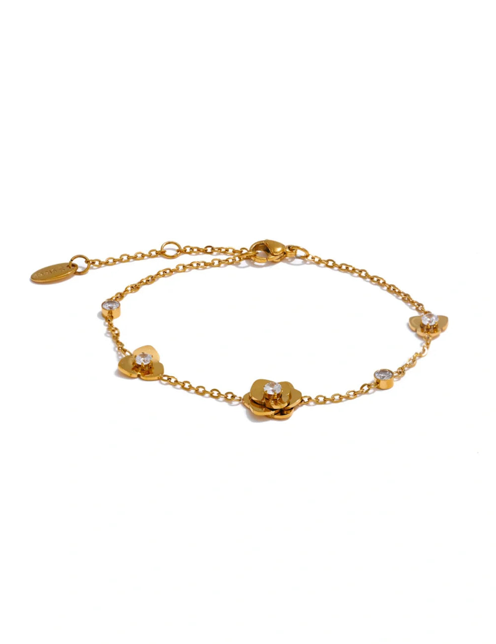 Gold Flower Charm Bracelet with Cubic Zirconia