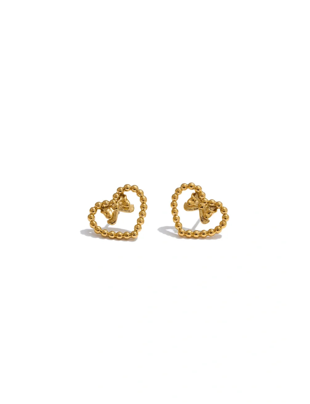 Beaded Heart Bow Stud Earrings