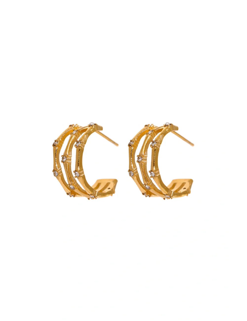 Cubic Zirconia Bamboo Stud Earrings