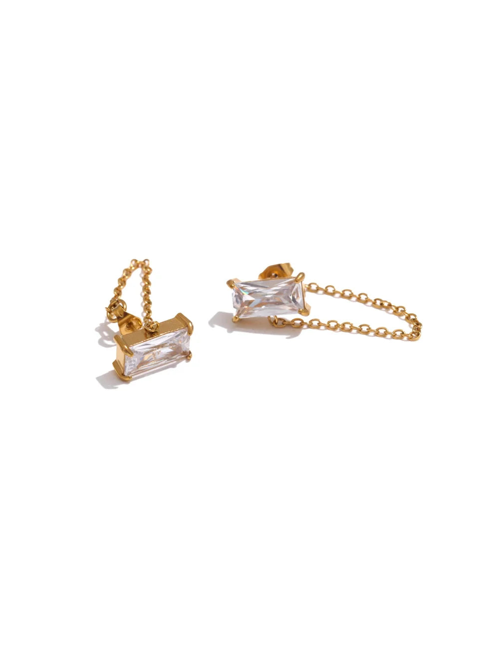 Cubic Zirconia Chain Drop Stud Earrings