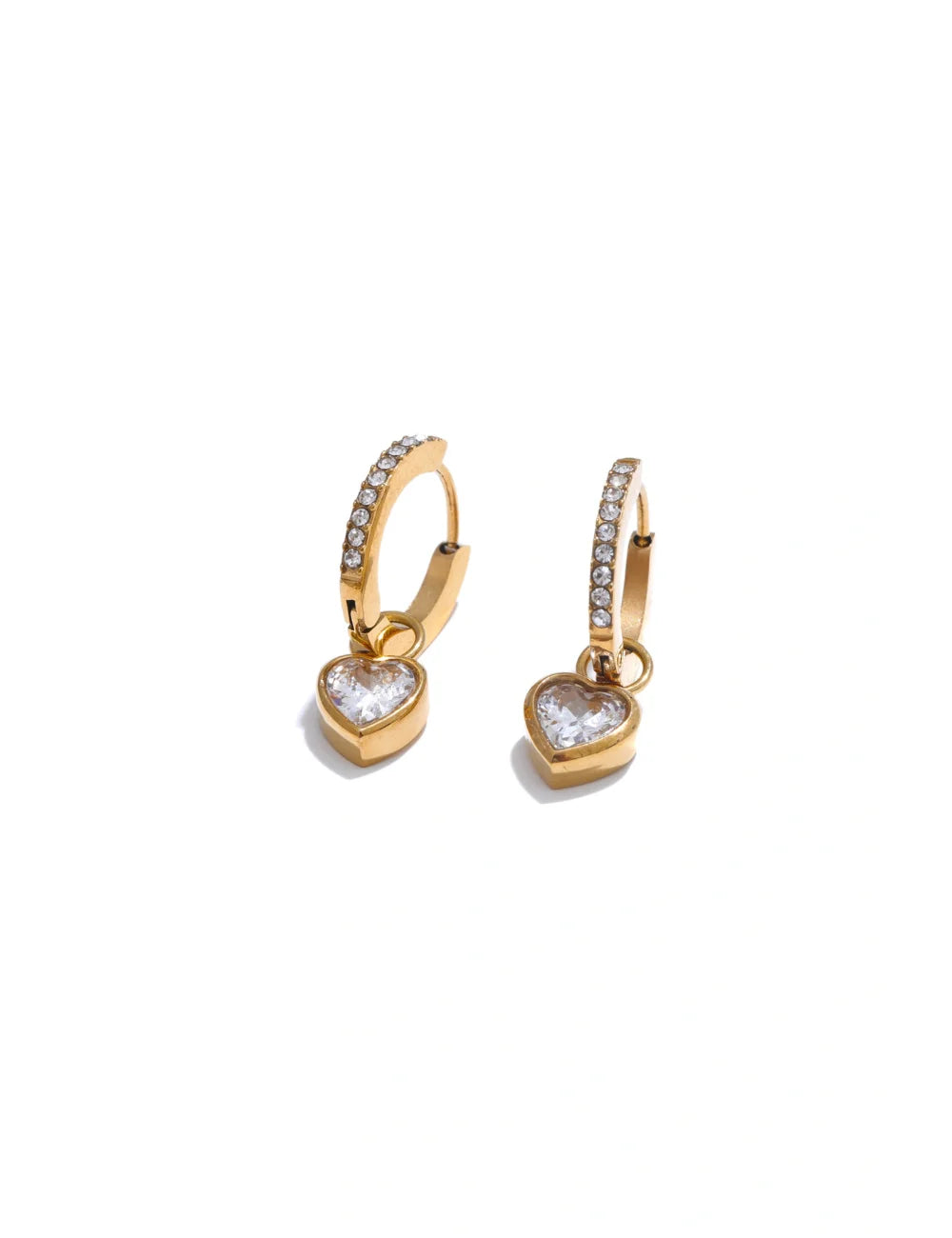 Zirconia Heart Drop Hoop Earrings