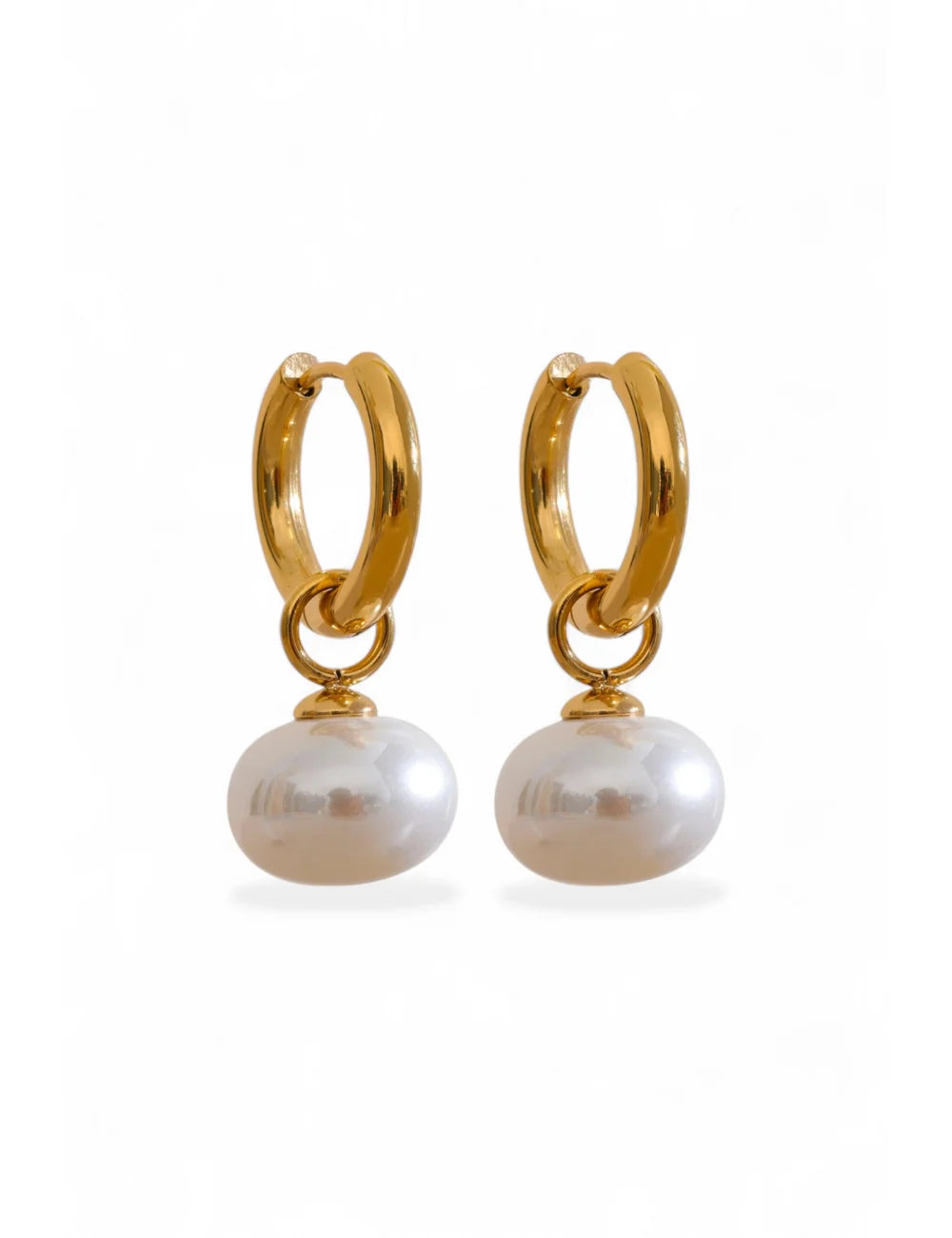 Simulated Pearl Drop Hoop Earrings