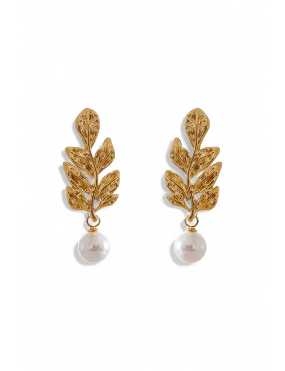 Gold Plated Leaf Drop Earrings