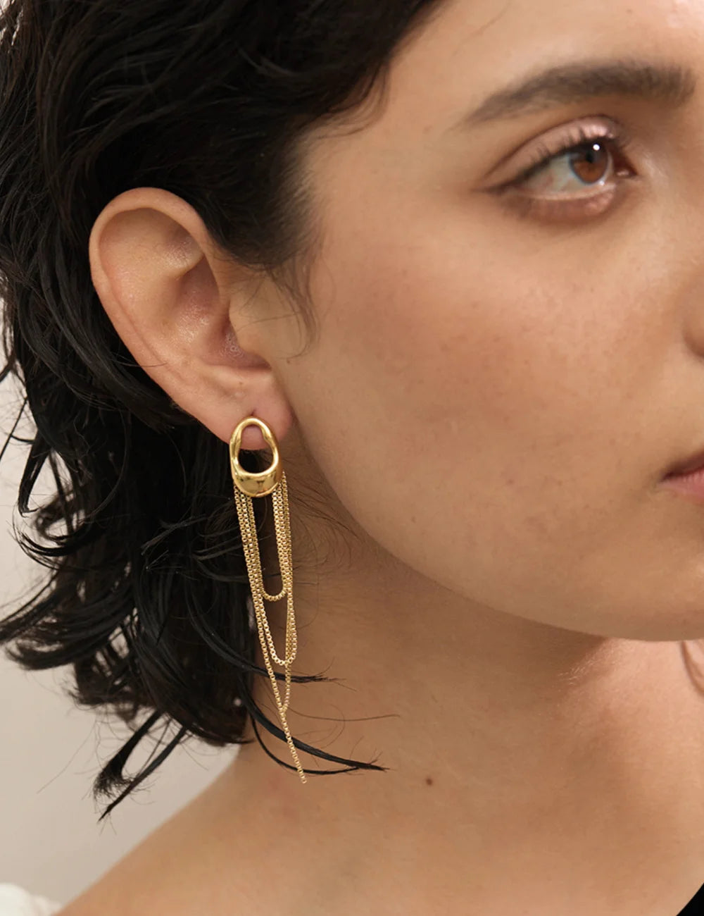 Geometric Tassel Chain Drop Earrings