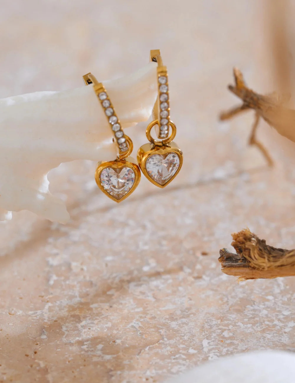 Zirconia Heart Drop Hoop Earrings