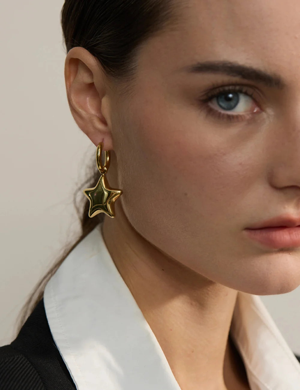 Sculpted Star Drop Hoop Earrings
