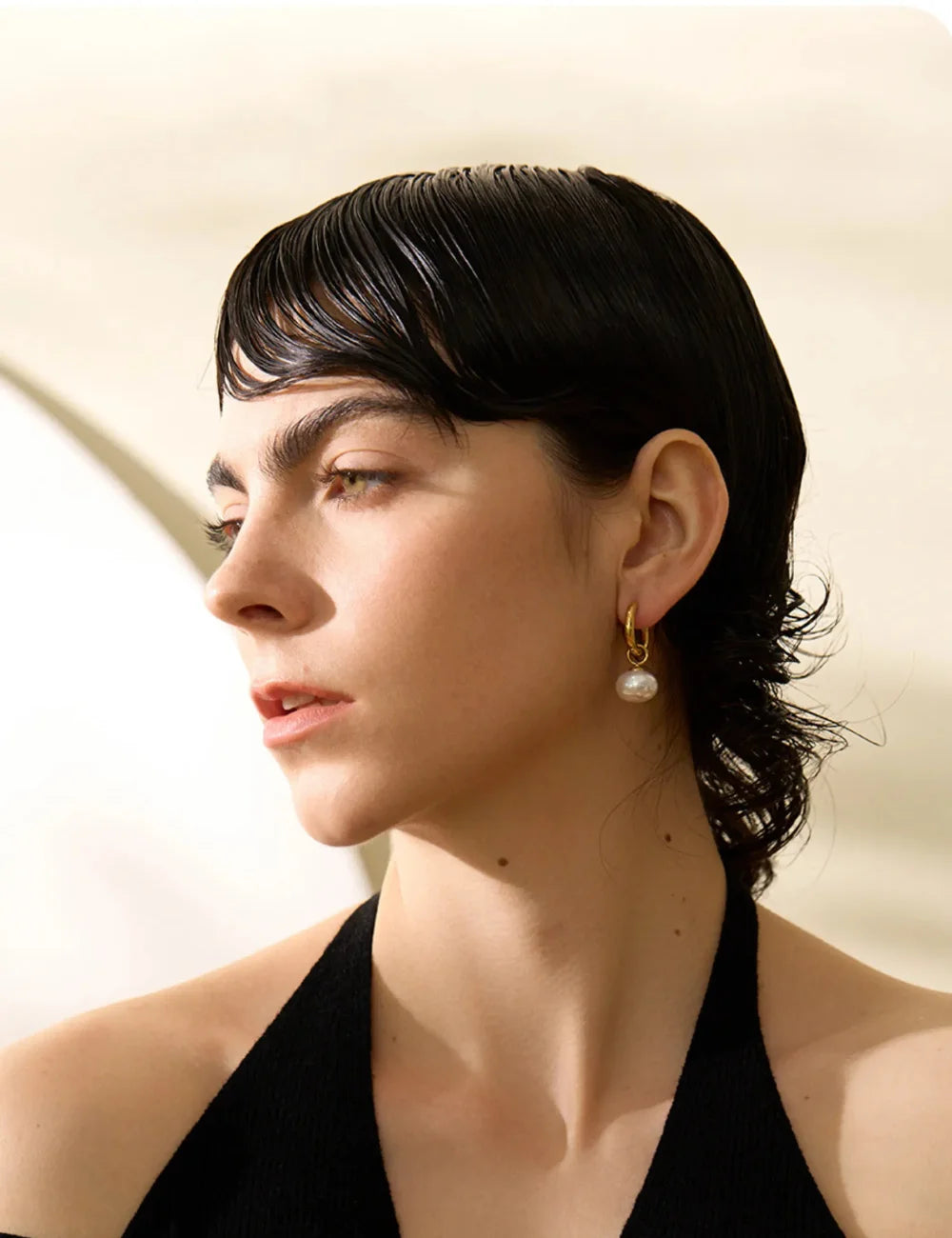 Simulated Pearl Drop Hoop Earrings
