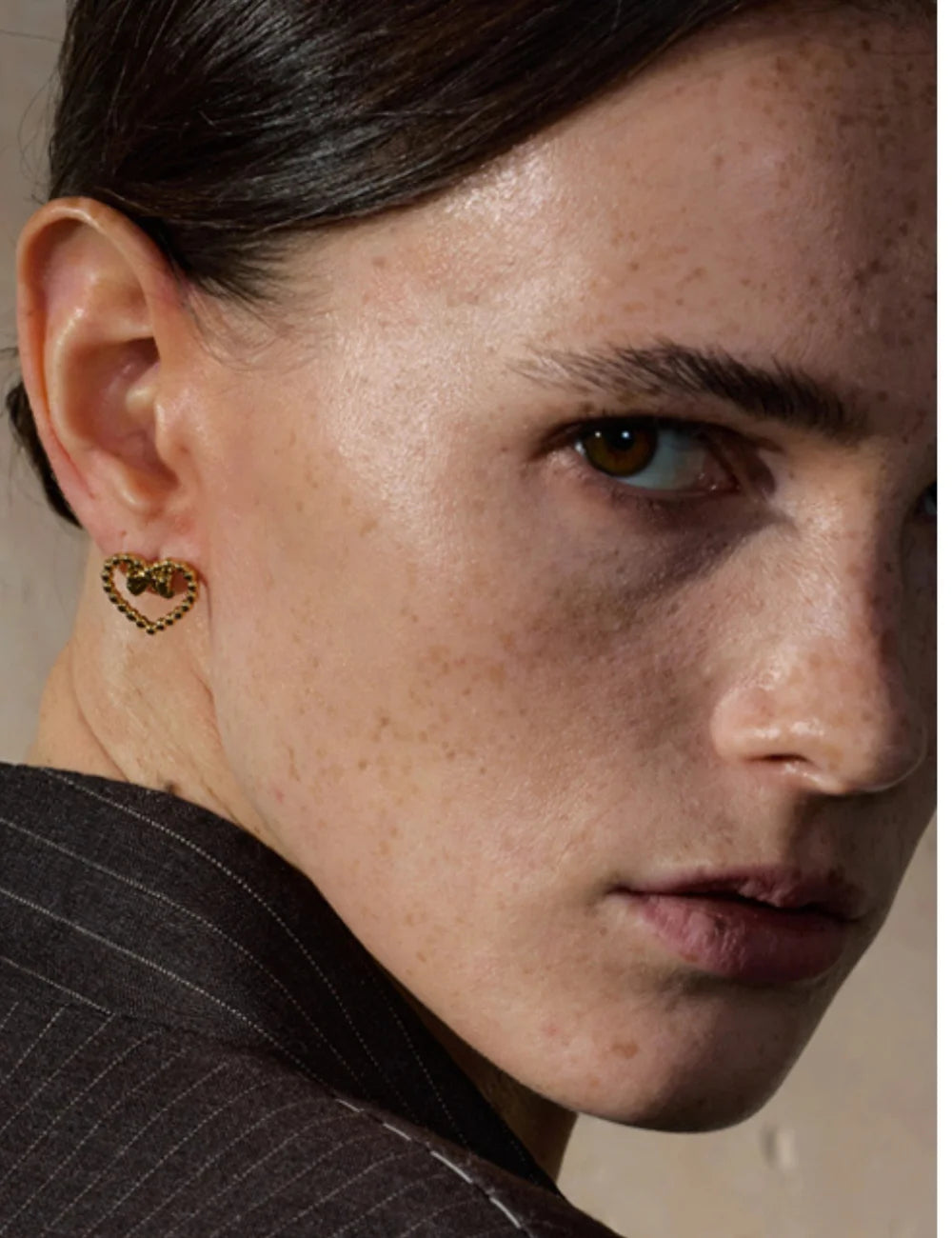 Beaded Heart Bow Stud Earrings