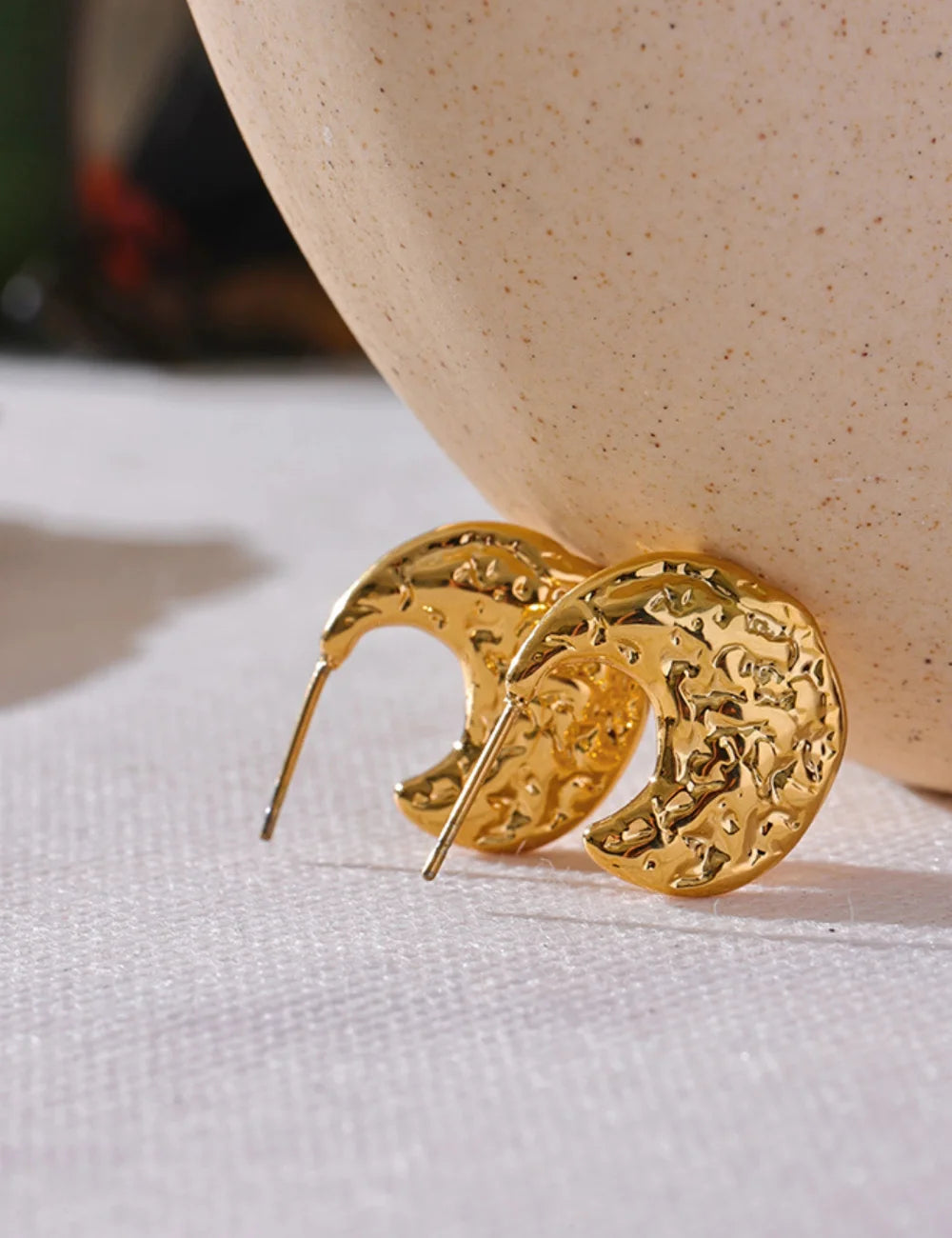 Textured Moon Stud Earrings