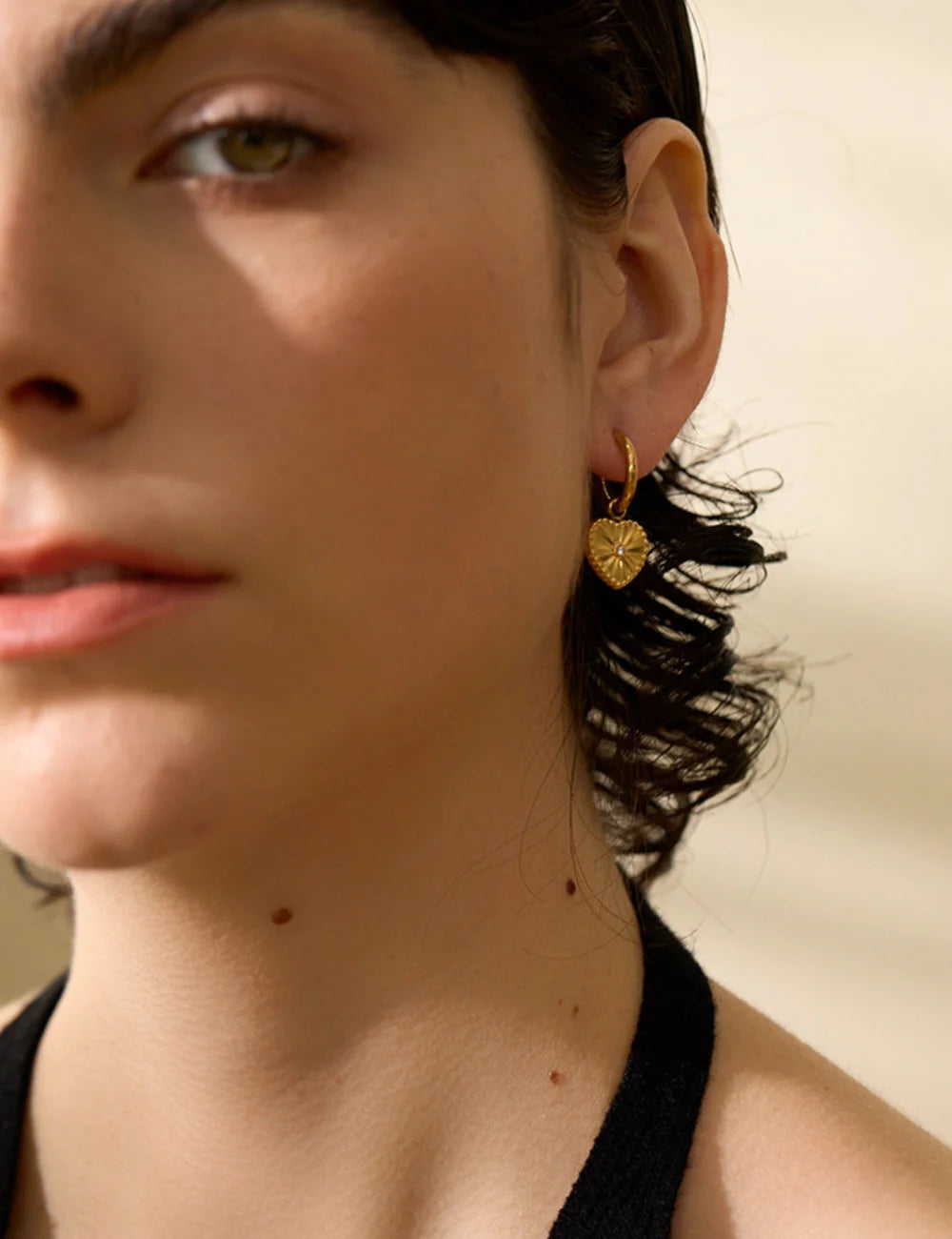 Radiant Heart Drop Hoop Earrings