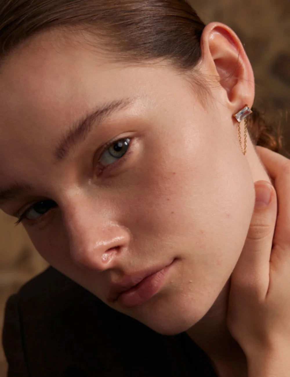 Cubic Zirconia Chain Drop Stud Earrings