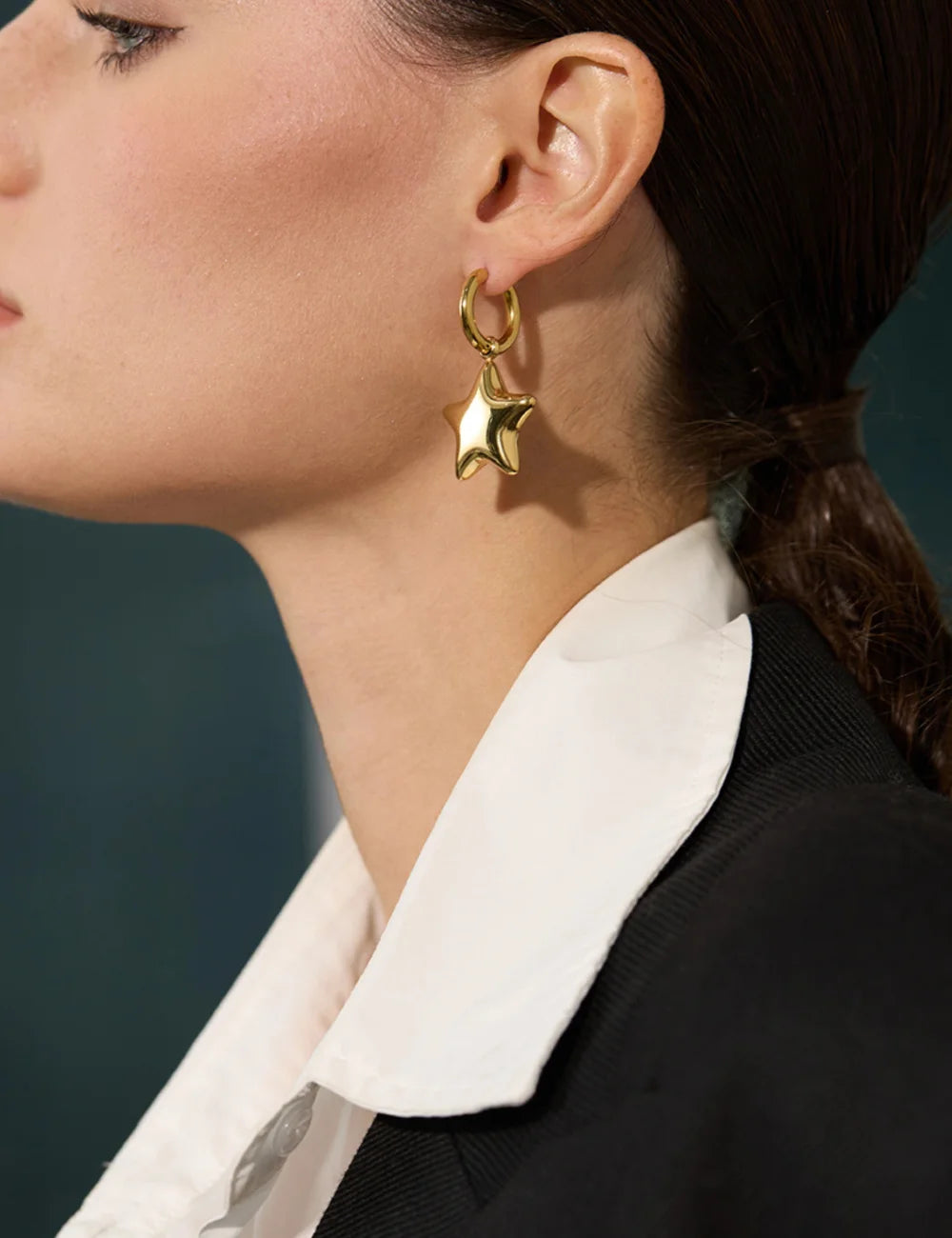 Sculpted Star Drop Hoop Earrings