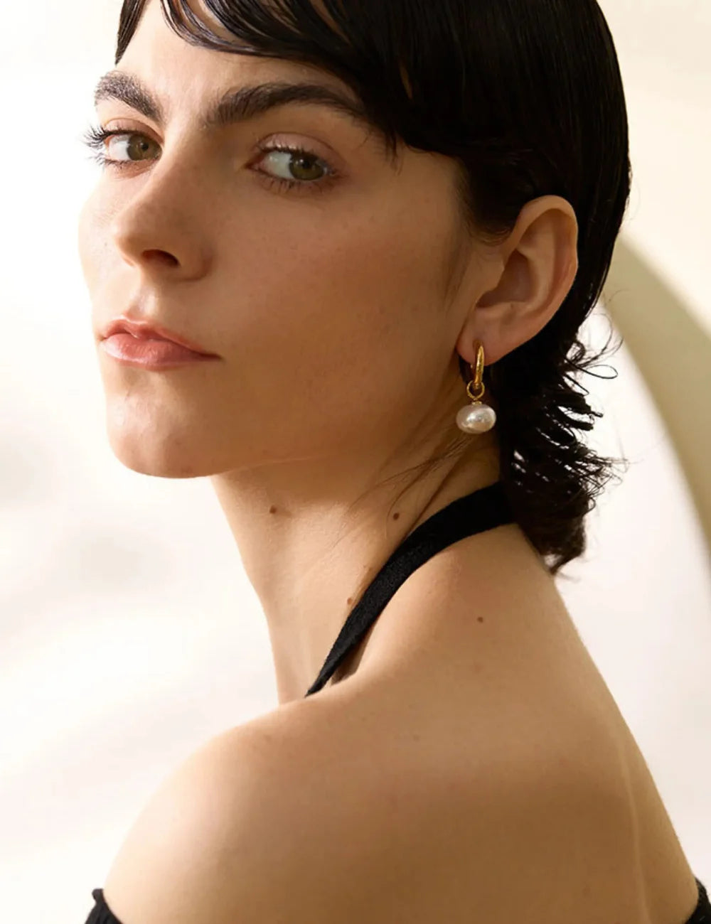 Simulated Pearl Drop Hoop Earrings