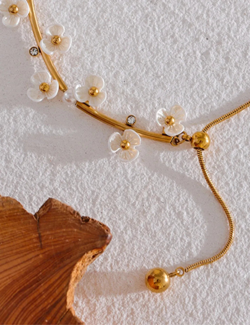 Floral Adjustable Necklace with Resin Petals