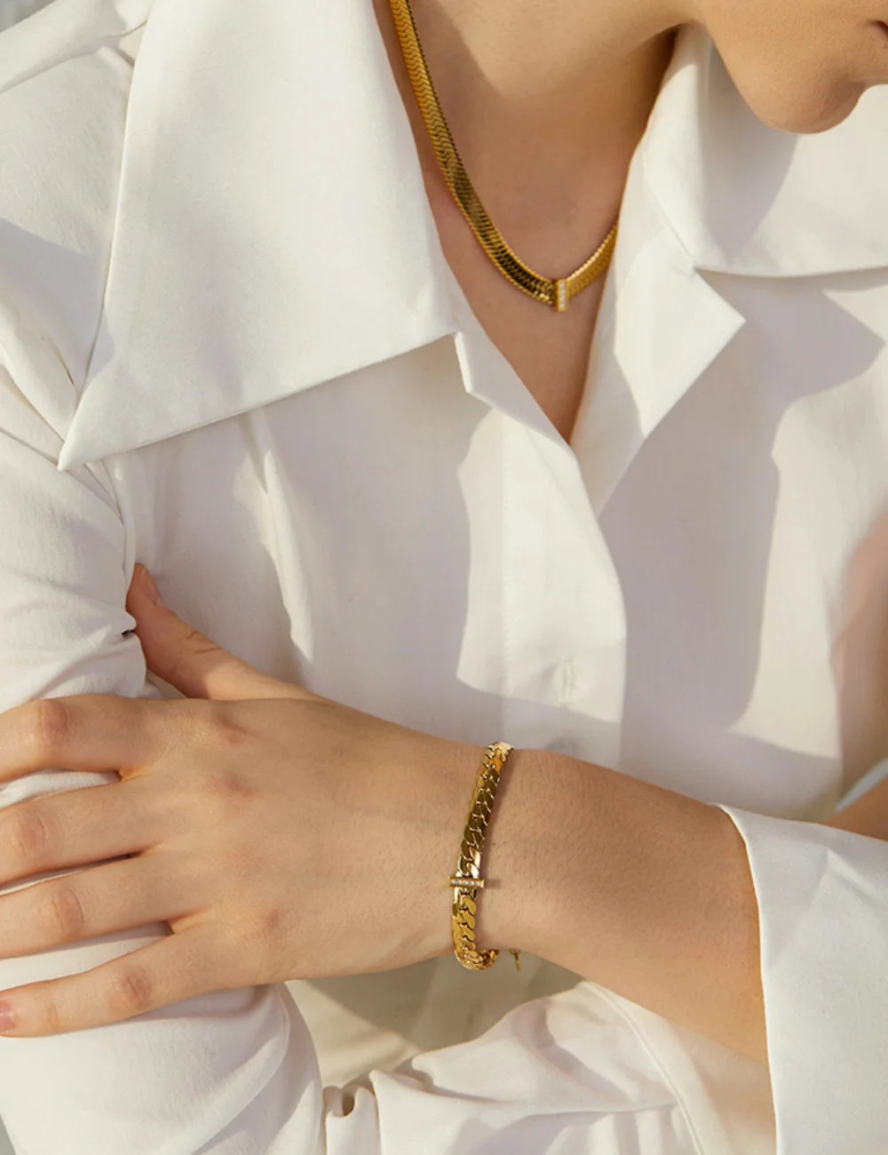 Zircon Bar Cuban Chain Bracelet