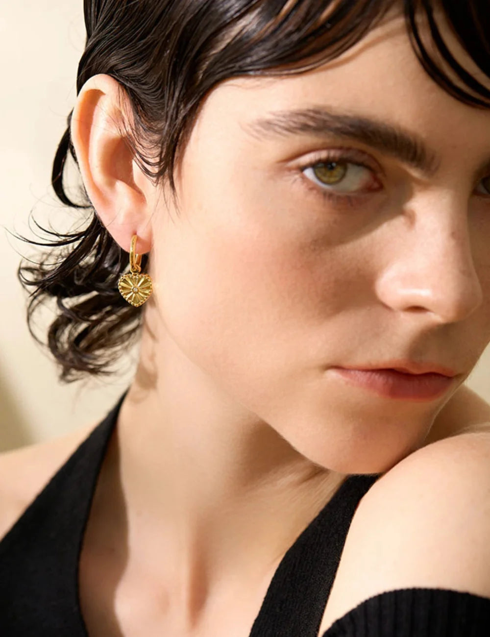 Radiant Heart Drop Hoop Earrings