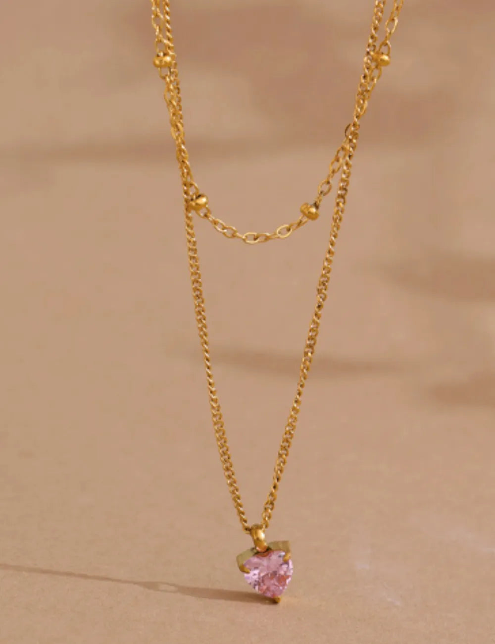 Pink Zircon Double-Layer Pendant Necklace