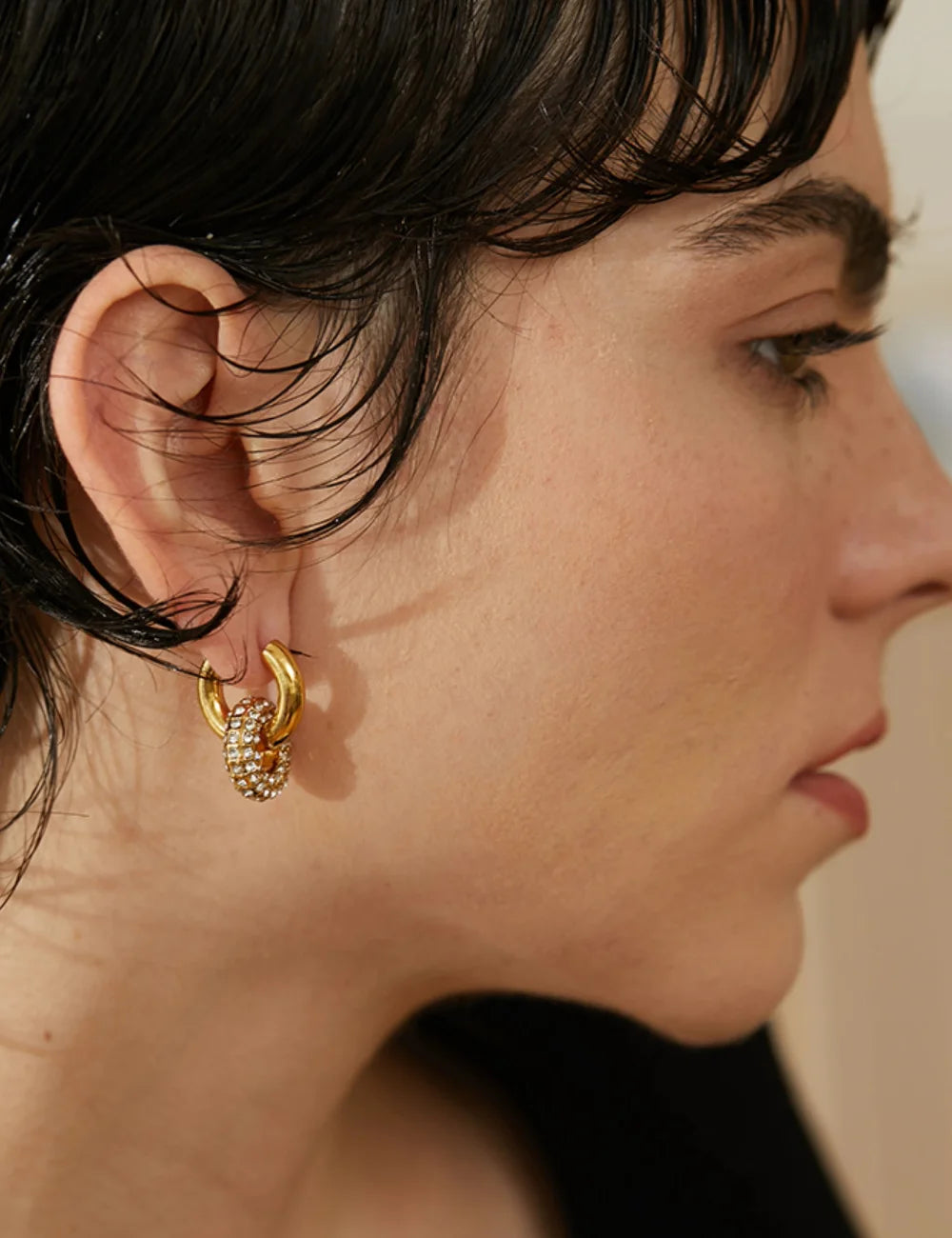 Pavé Zirconia Gold Hoop Earrings