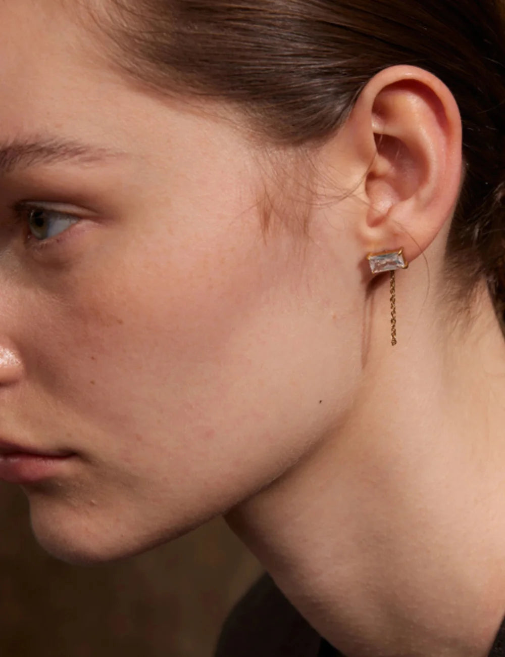 Cubic Zirconia Chain Drop Stud Earrings