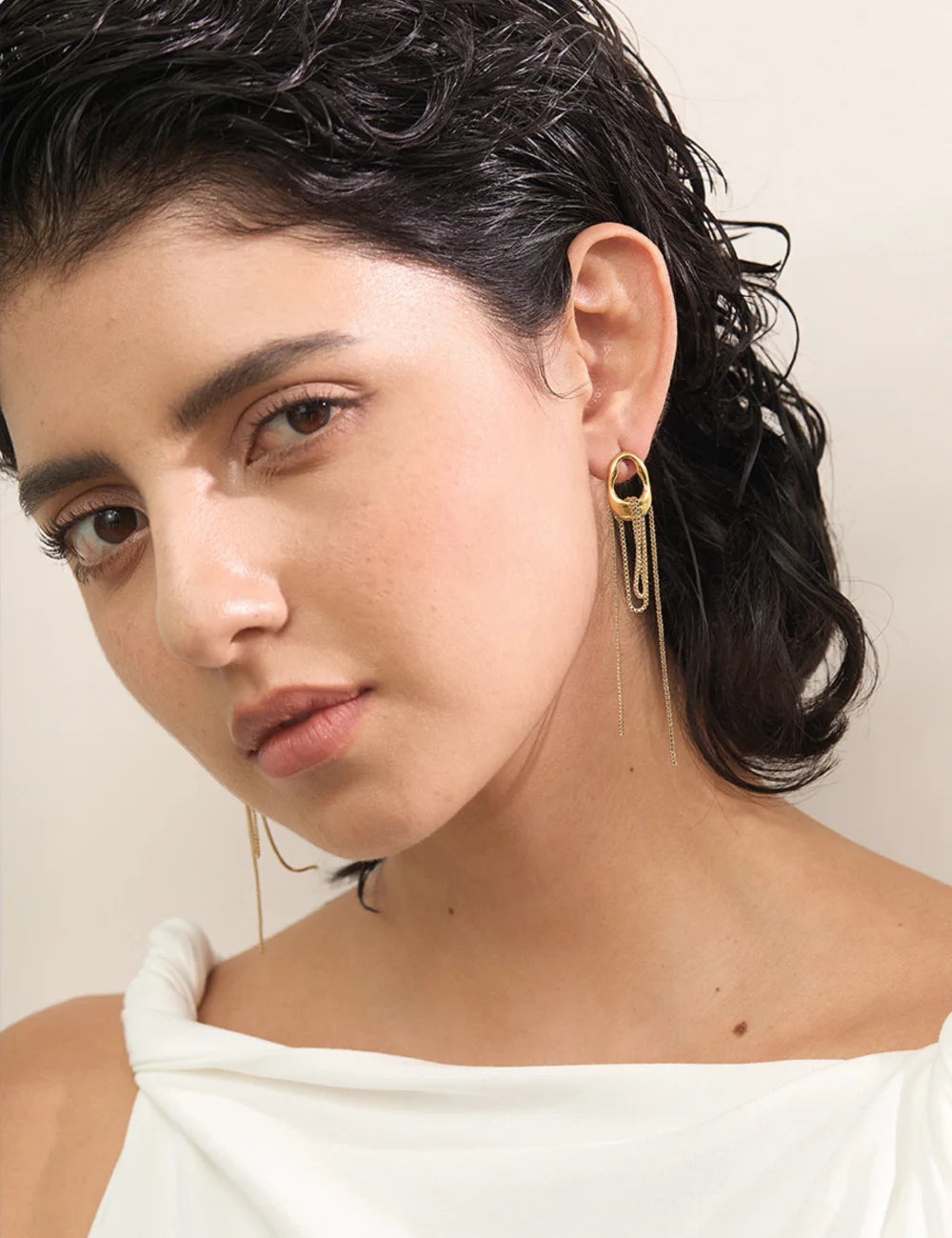 Geometric Tassel Chain Drop Earrings