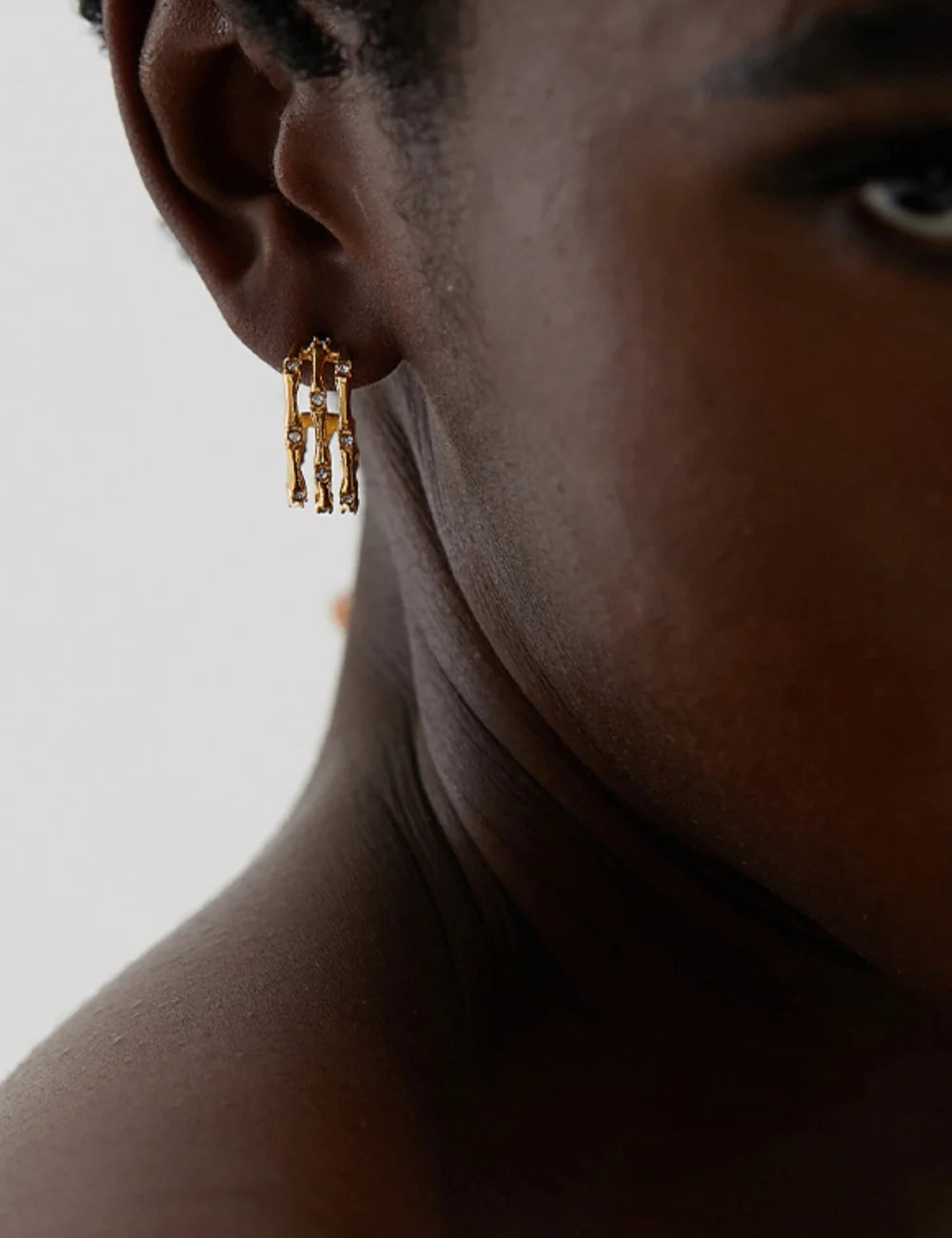 Cubic Zirconia Bamboo Stud Earrings
