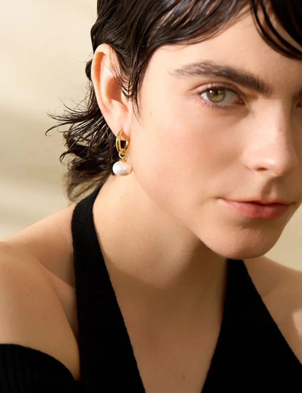 Simulated Pearl Drop Hoop Earrings