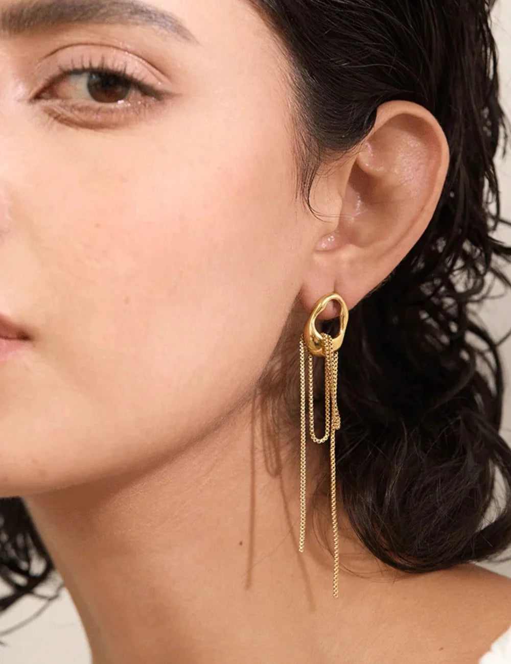 Geometric Tassel Chain Drop Earrings