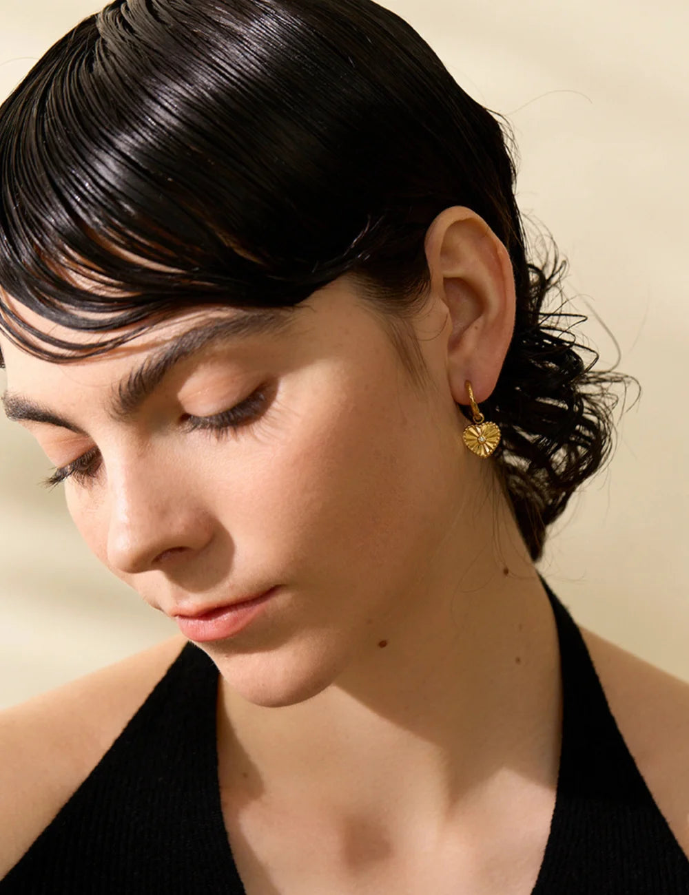 Radiant Heart Drop Hoop Earrings