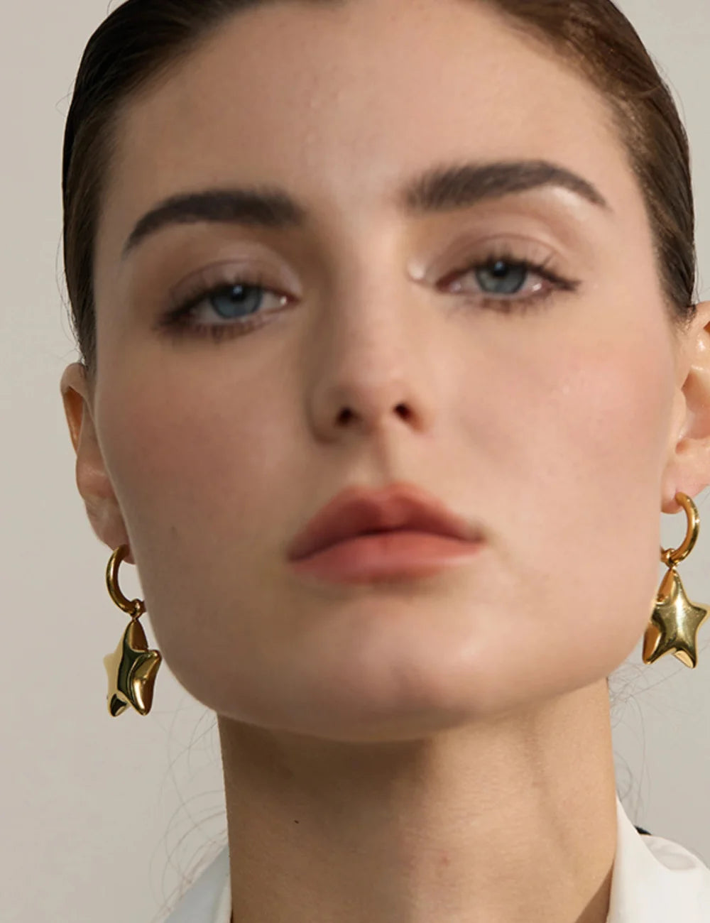 Sculpted Star Drop Hoop Earrings