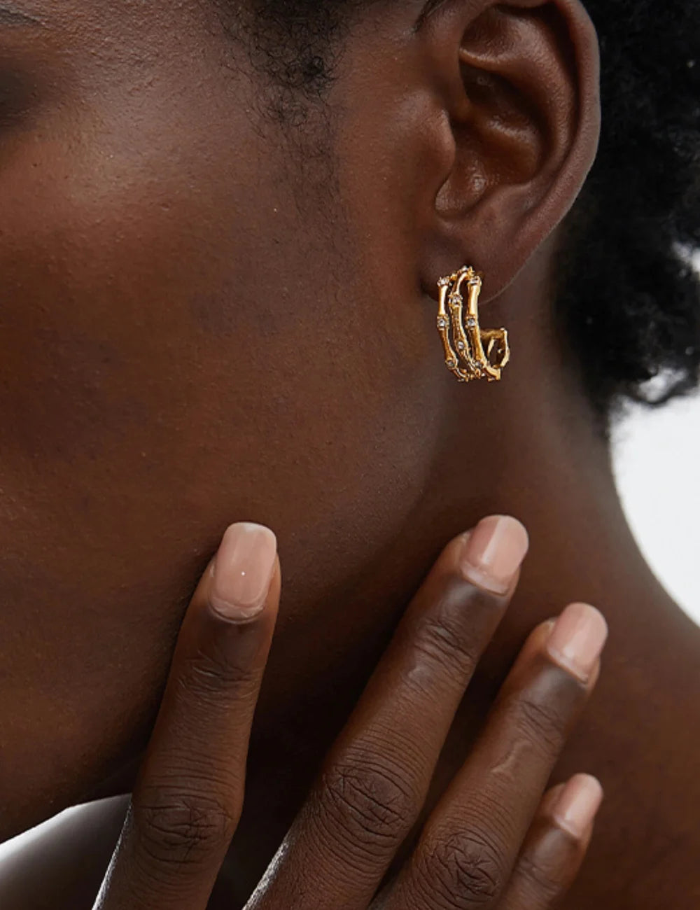 Cubic Zirconia Bamboo Stud Earrings