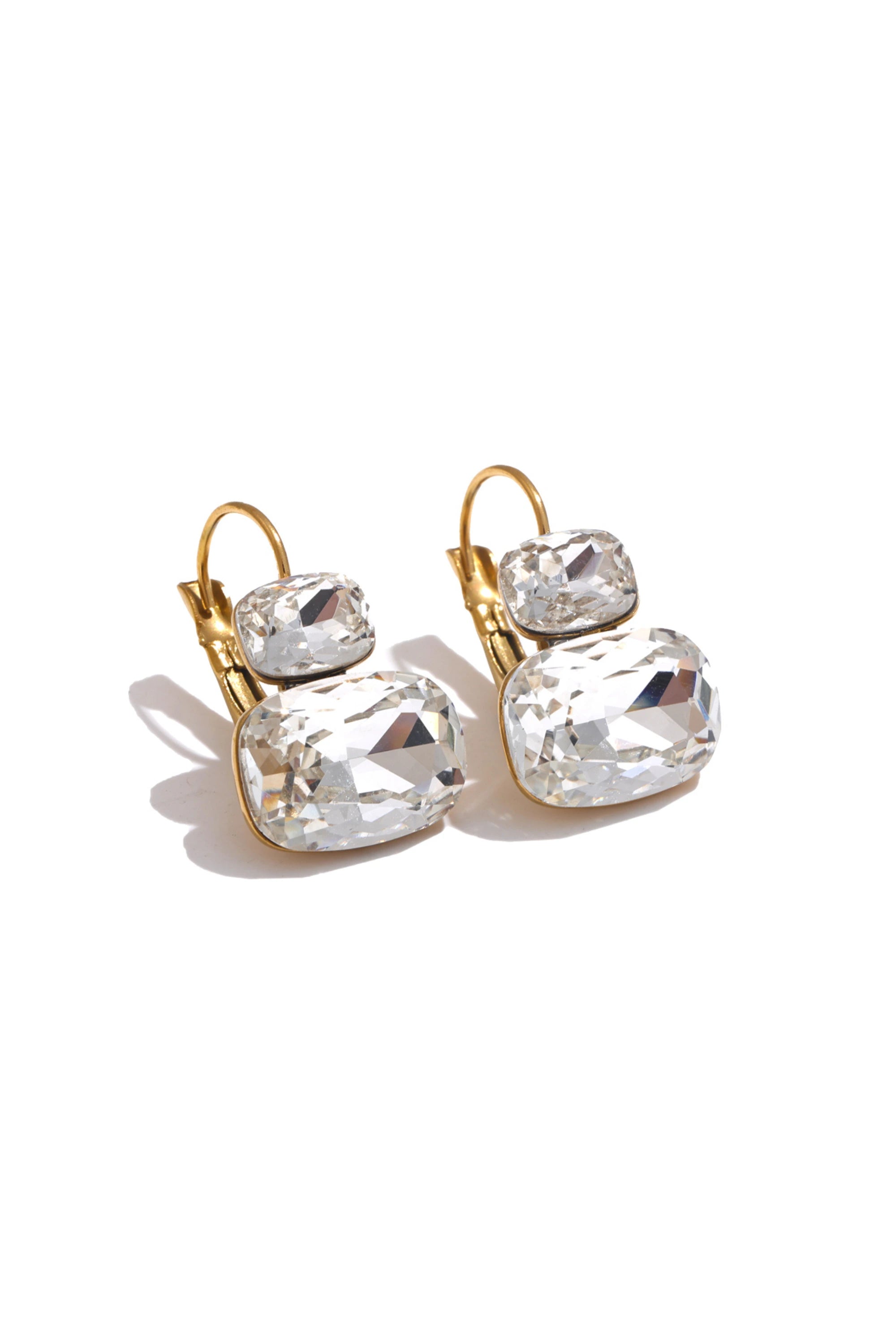 White Crystal French Hoop Earrings